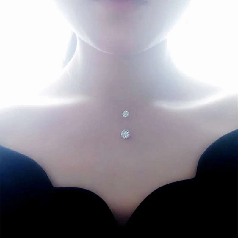 Andara 1ct Moissanite Dia S Sterg Sier Invisible Transparent Fishing e Clavicle Chain Necklace Women's Jewelry