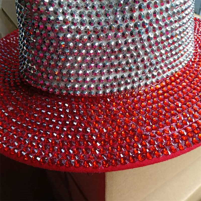 Red Rhinestone Cowboy Hat New Fedora Hat Panama New Womens Splicing Jazz Hat Party Stage Performance Female Hat X250217