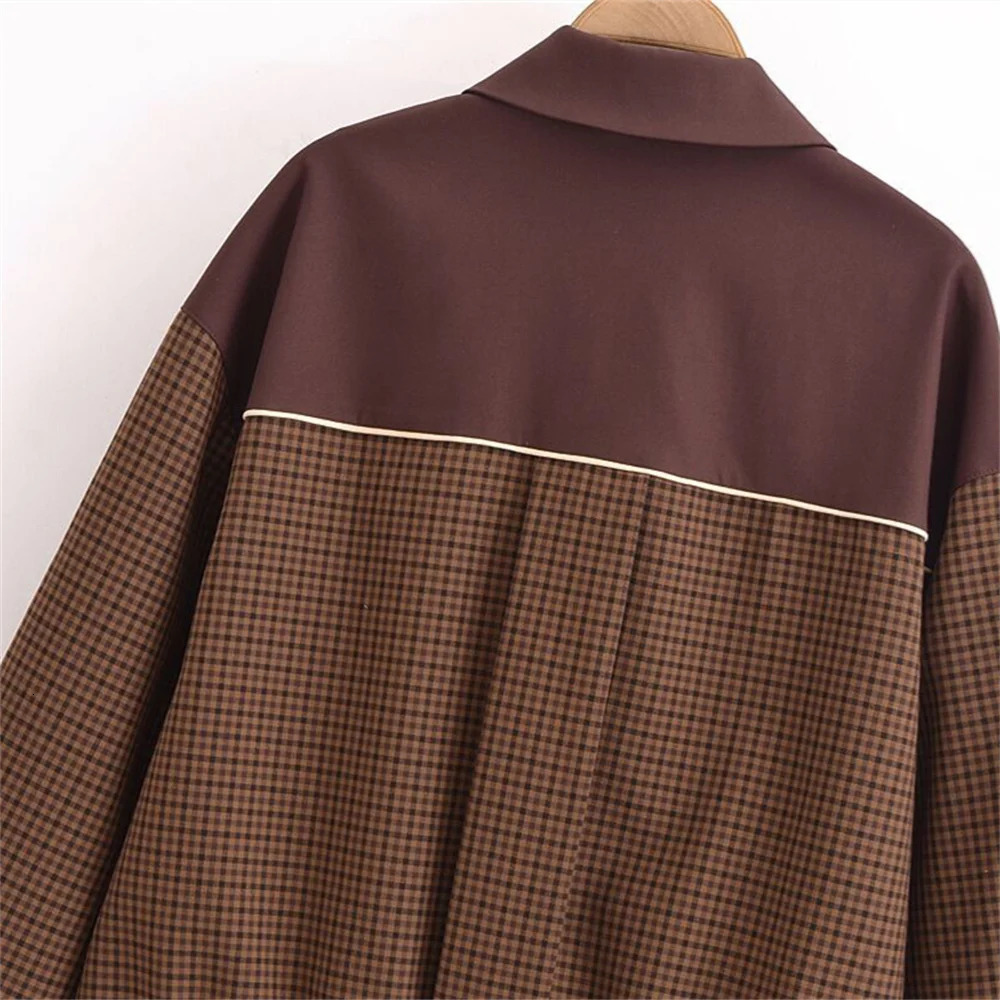 UNIZERA Retro Loose Plaid Splicing Zipper Jacket AutumnWinter Casual Collar Long Sleeve for Women 250211