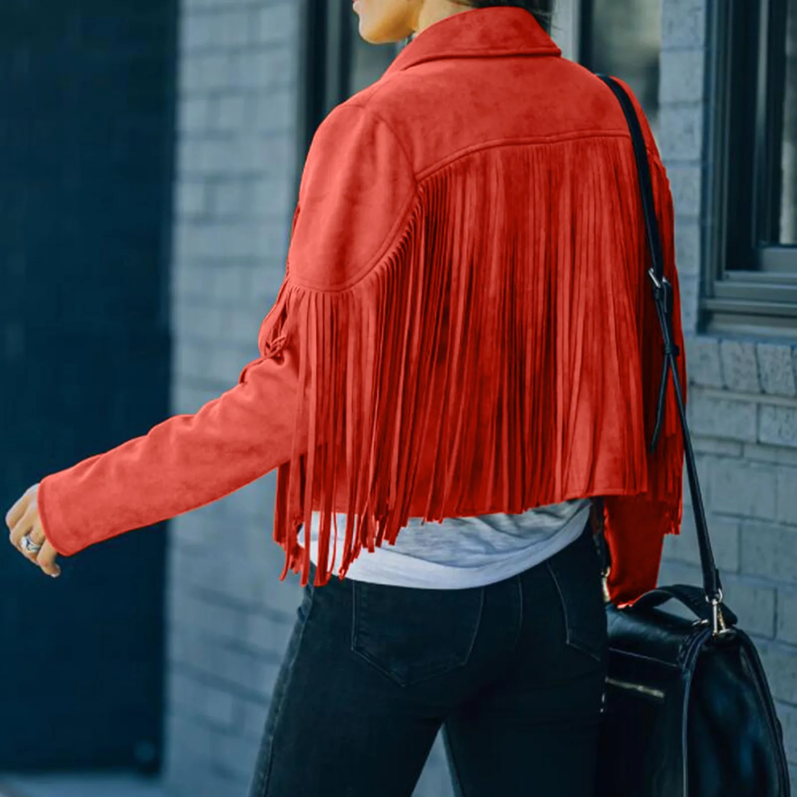 Womens Soild Short Fringe Jacket Long Sleeve Slim Tassel Lapel Coats Fashion Ladies Evening Party Cardigan Scrub Leather Jackets 250211