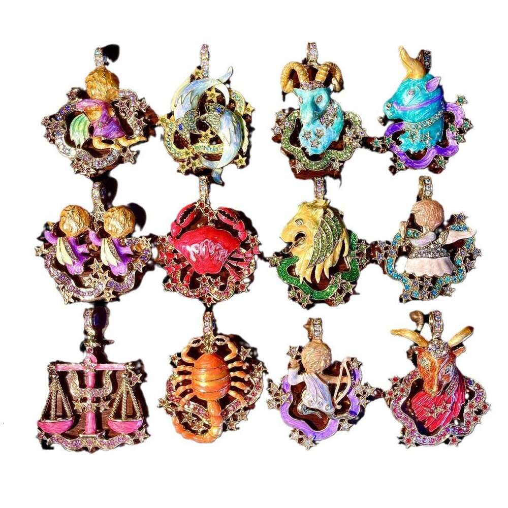 Vintage vintage enamel drop glazed Czech dia inlaid with twee constellations magnetic pendant