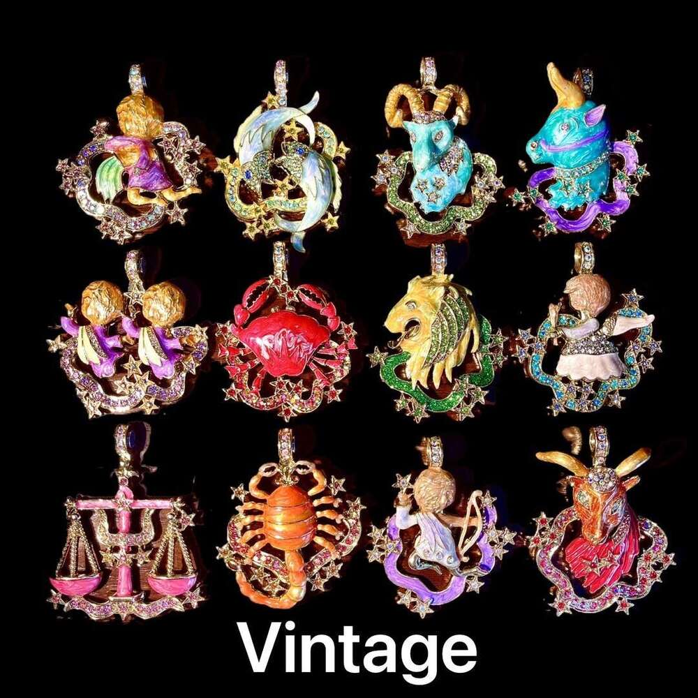 Vintage vintage enamel drop glazed Czech dia inlaid with twee constellations magnetic pendant