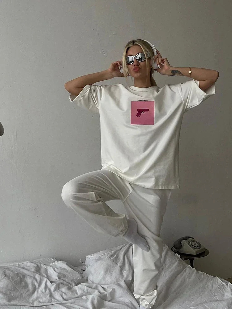 Oversized Graphic T Shirt Women Crewneck Short Sleeve Tees Vintage Female Casual Loose Unisex Higt Street Top Women Clothes 250217