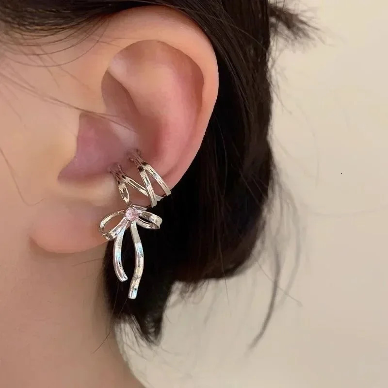 Pink Butterfly Ear Cuff Earrings For Women Girls Fashion Bowknot No Piercing Clips Earring Ballet Clip On Jewelry 250213