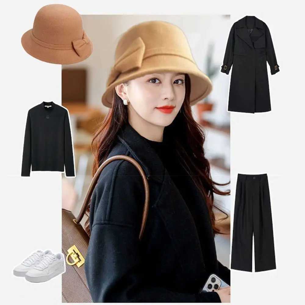 Elegant Brim Bowler Fedora Hats Church Bowler Cloche Hats Women Vintage Retro Hat Autumn Winter Warm Hat Wool Felt Bucket Cap W250217