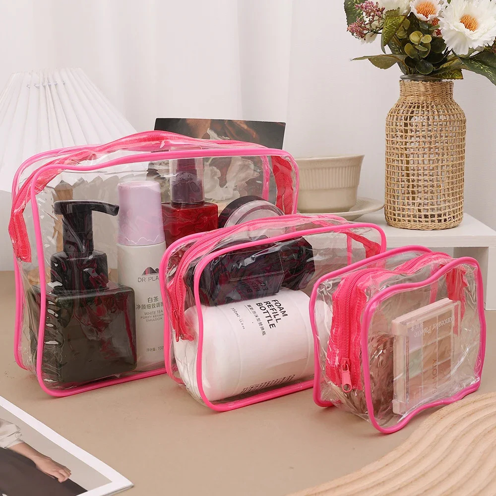 Simple Transparent Cosmetic Bag PVC Waterproof Clear Makeup Storage Case Travel Make Up Organizer Pouch Bath Toiletry Wash 250213