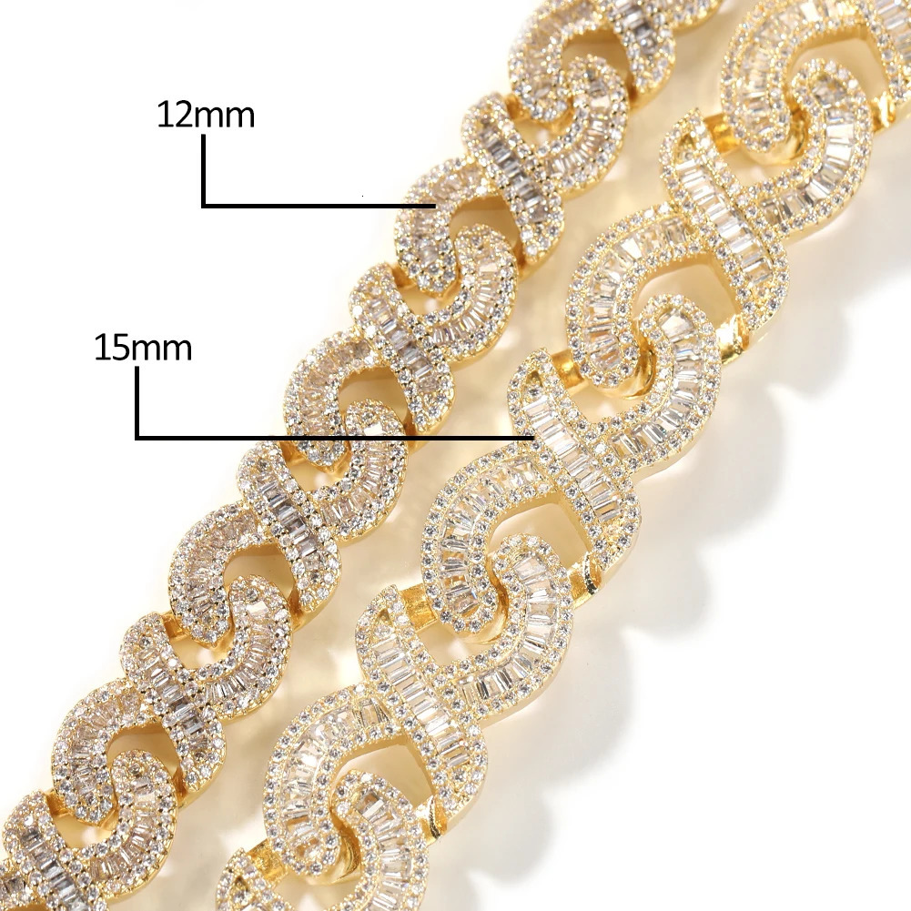 Dress 15mm Cross Link Cuban Chain Setting Iced Out Square Cubic Zirconia Fashion Charm Necklace For Women Man 250214