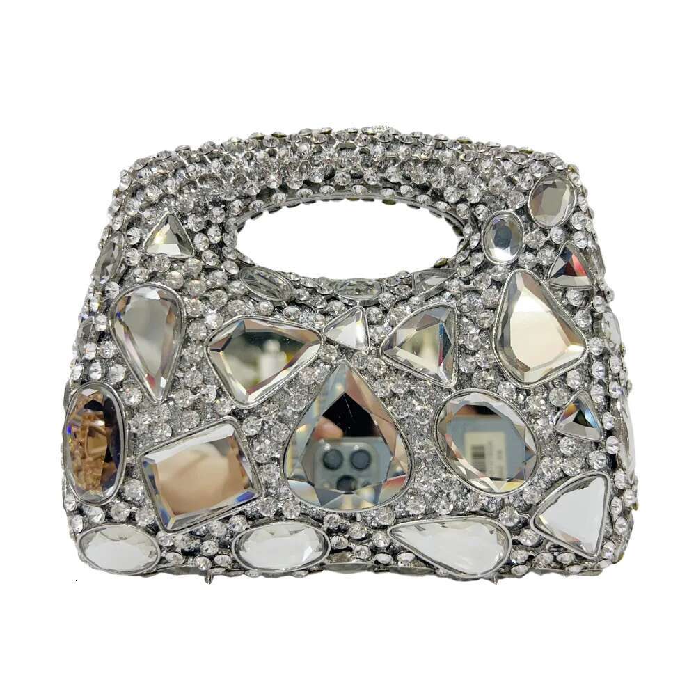 Women Sier Stones Clutch Purse Lady Evening Bags Wedding Gems Handbags Tail Crystal Purses Bridal Minaudiere Bag