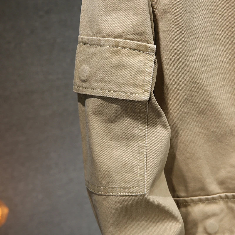 Mens American Style Vintage Denim Jacket spring and autumn style Casual Fashion High Quality Cotton Dark Khaki 250210