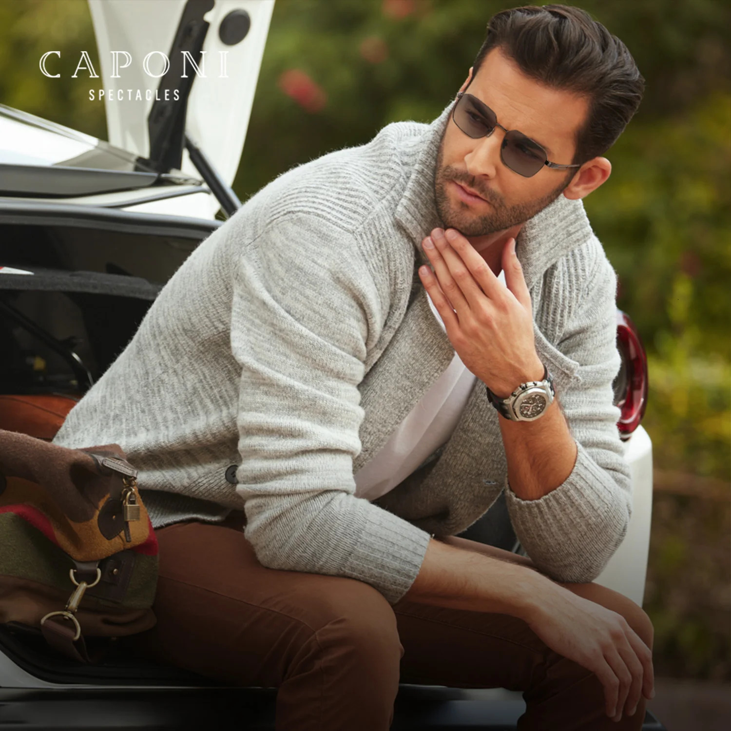 CAPONI Polarized Sunglasses Men Outdoor Black Sun Glasses Driving UV400 Protect Pochromic Gray Glasses BS24708 250213