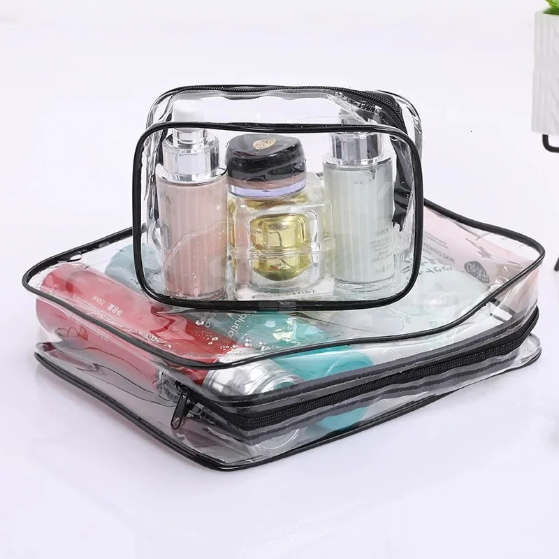 Simple Transparent Cosmetic Bag PVC Waterproof Clear Makeup Storage Case Travel Make Up Organizer Pouch Bath Toiletry Wash 250213