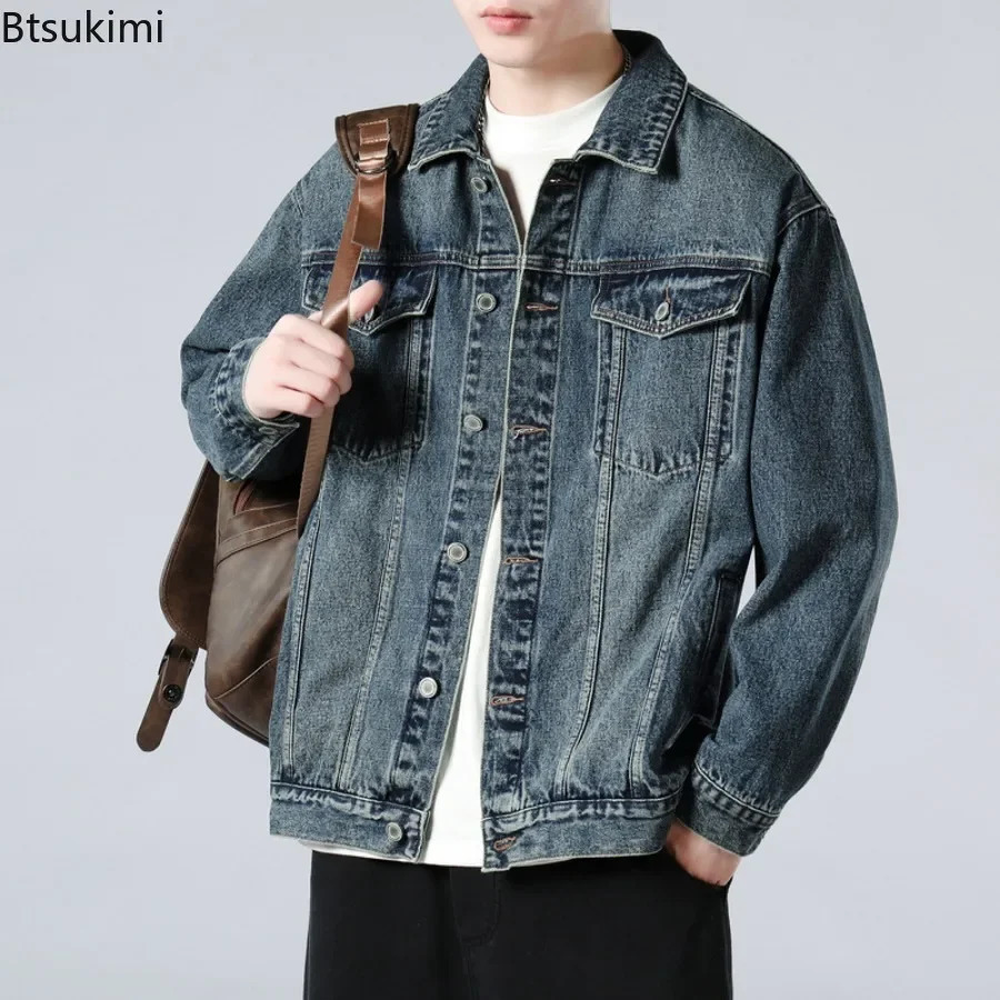 Spring Autumn Mens Cowboy Jacket Stylish Casual Daily Men Clothing Trend Handsome Male Denim Coats Loose Retro Jeans 250212