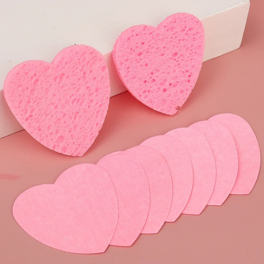 Heallor 10 pc Compressed Cellulose Heart Shape Sponge 100% Natural Reusable Cosmetic Spa Sponges for Cleansing Exf 250214
