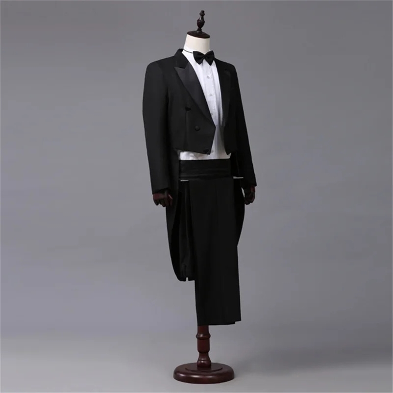 Mens Tailcoat Classic Modern White and Black Basic Style Suit with Tailcoat Singer Magician Stage Outfits 250214