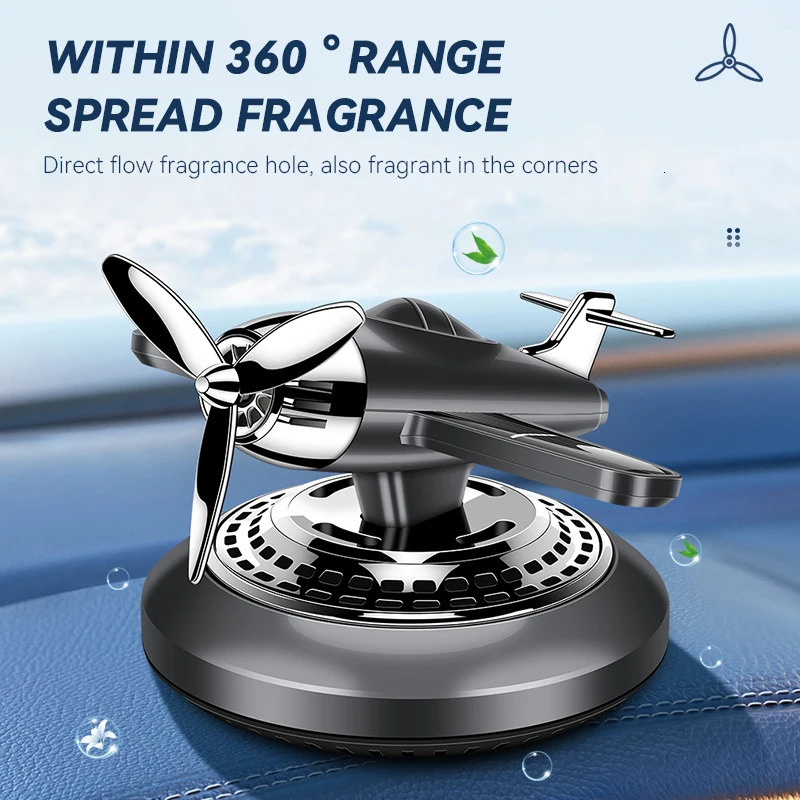 Solar energy powered rotating propeller fighter car air freshener scent perfume airplane fragrance diffuser dashboard aroma men 250214