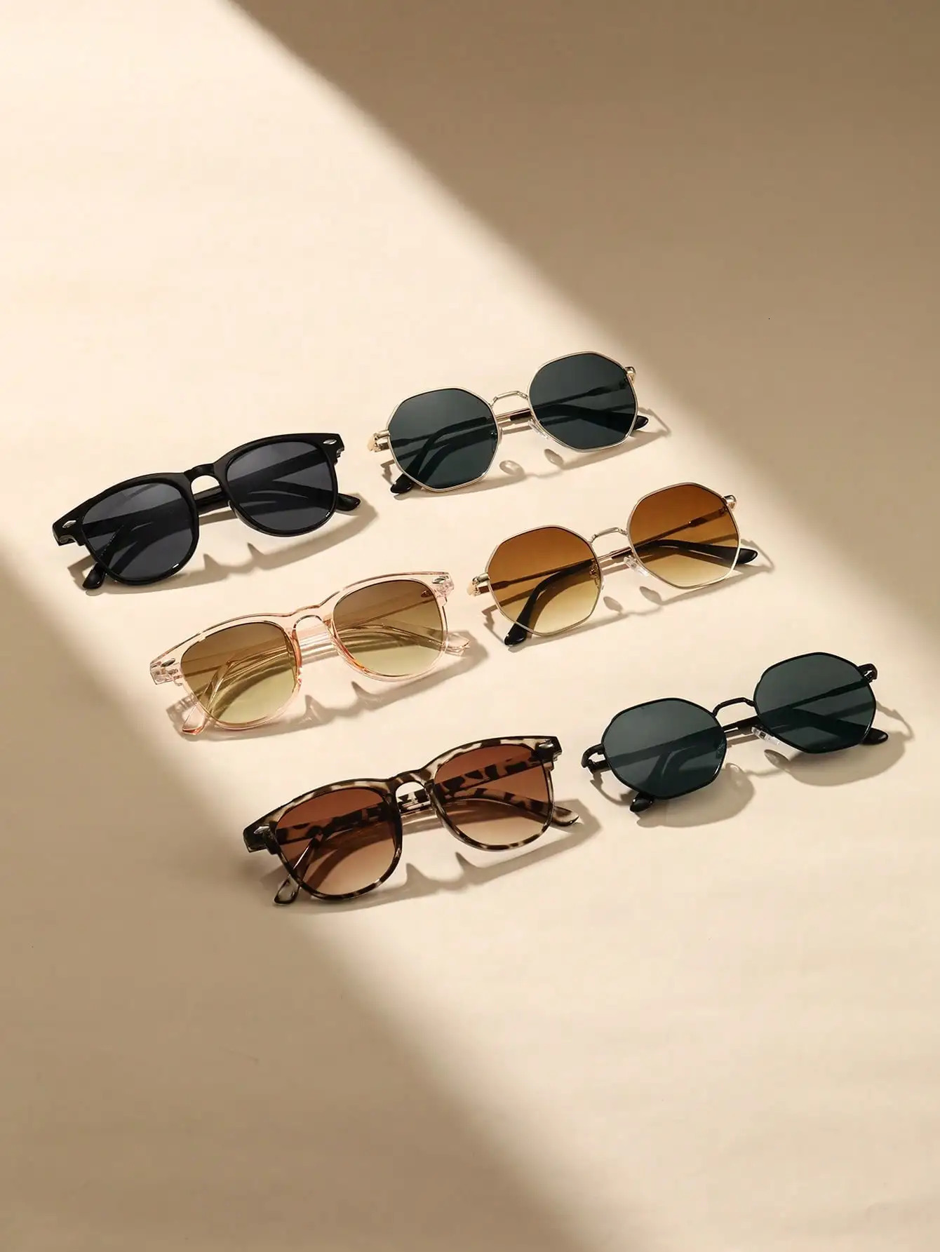 6PCS Unisex Geometric Plastic Metal Frame Fashion Sunglasses For Outdoor Hiking Travel 250214