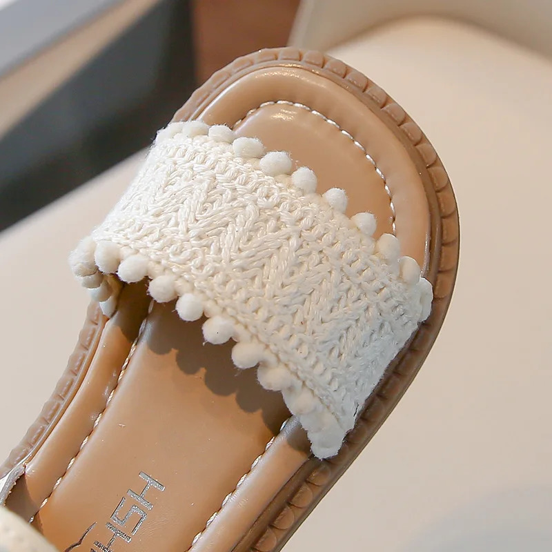 Unishuni Girls Sandals Princess One-Strap Summer Shoes Child Soft Skin-Friendly Cloth Sandal Kids Lace Pearl Bohemia Beach Flats 250214