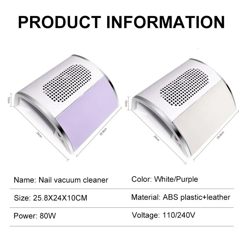 80W Nail Dust Collector Absorber For Nail Low Noise Nail Vacuum Cleaner Dust ctor for Manicure Collecting Pedicure Tools 250214