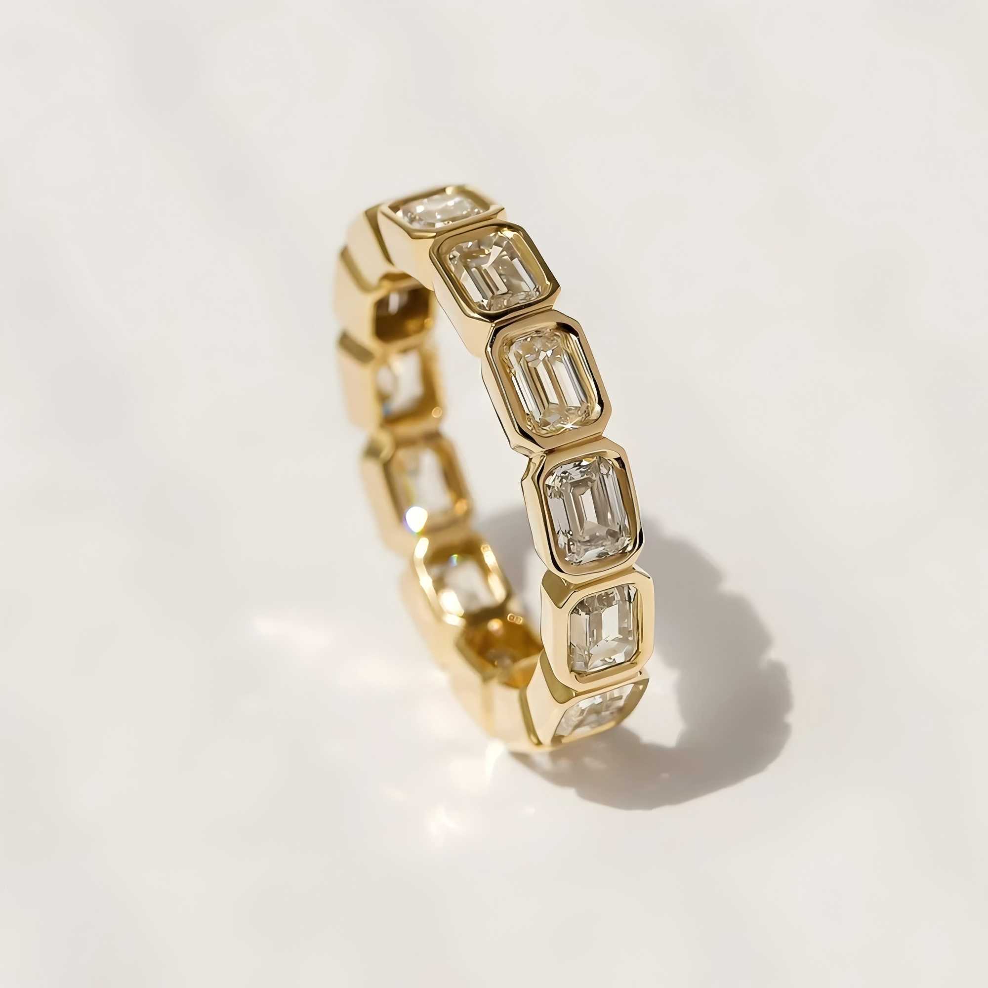 Igi certified lab grown diamond emerald oval cut bezel eternity band rings 18k 14k pure gold synthetic diamond ring