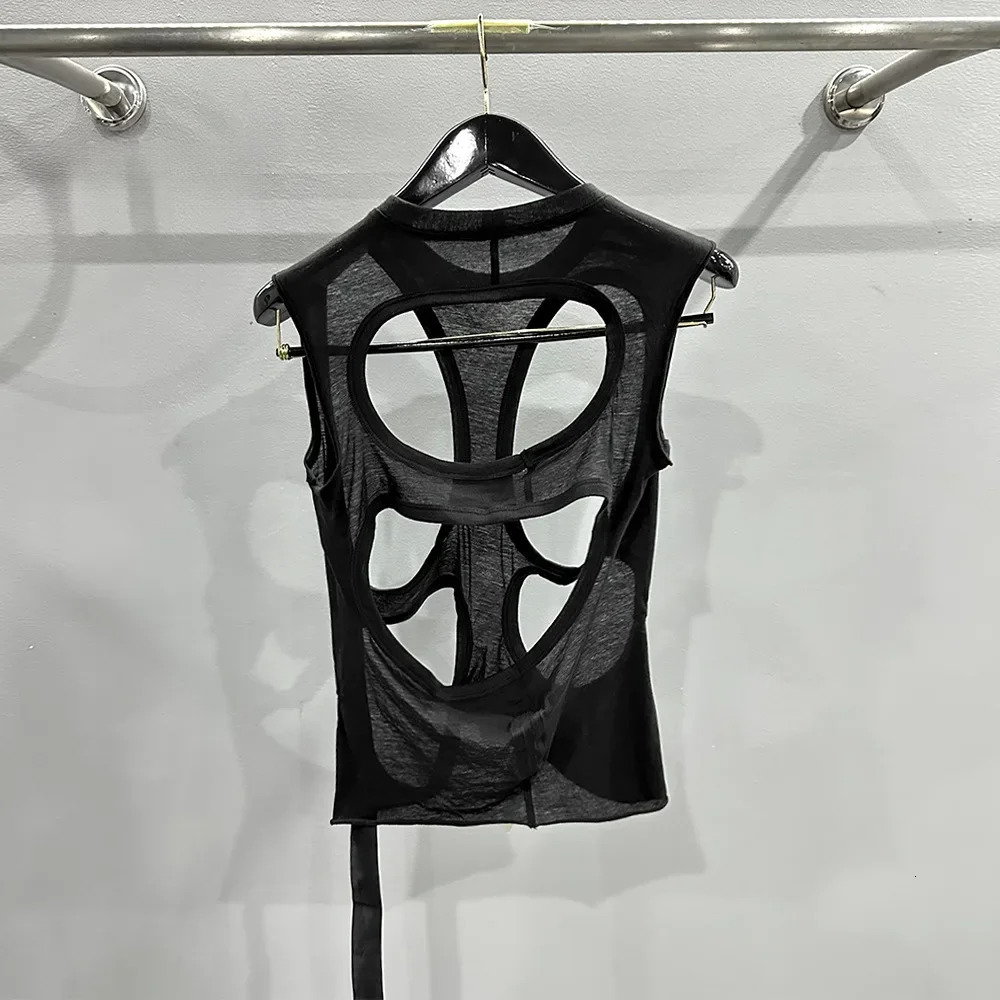 High Street Cotton Hollow Out Tank Women's Style Personality Fashion Big Hole Design Outer Vest Top Tee Tanks Tshirt Tops