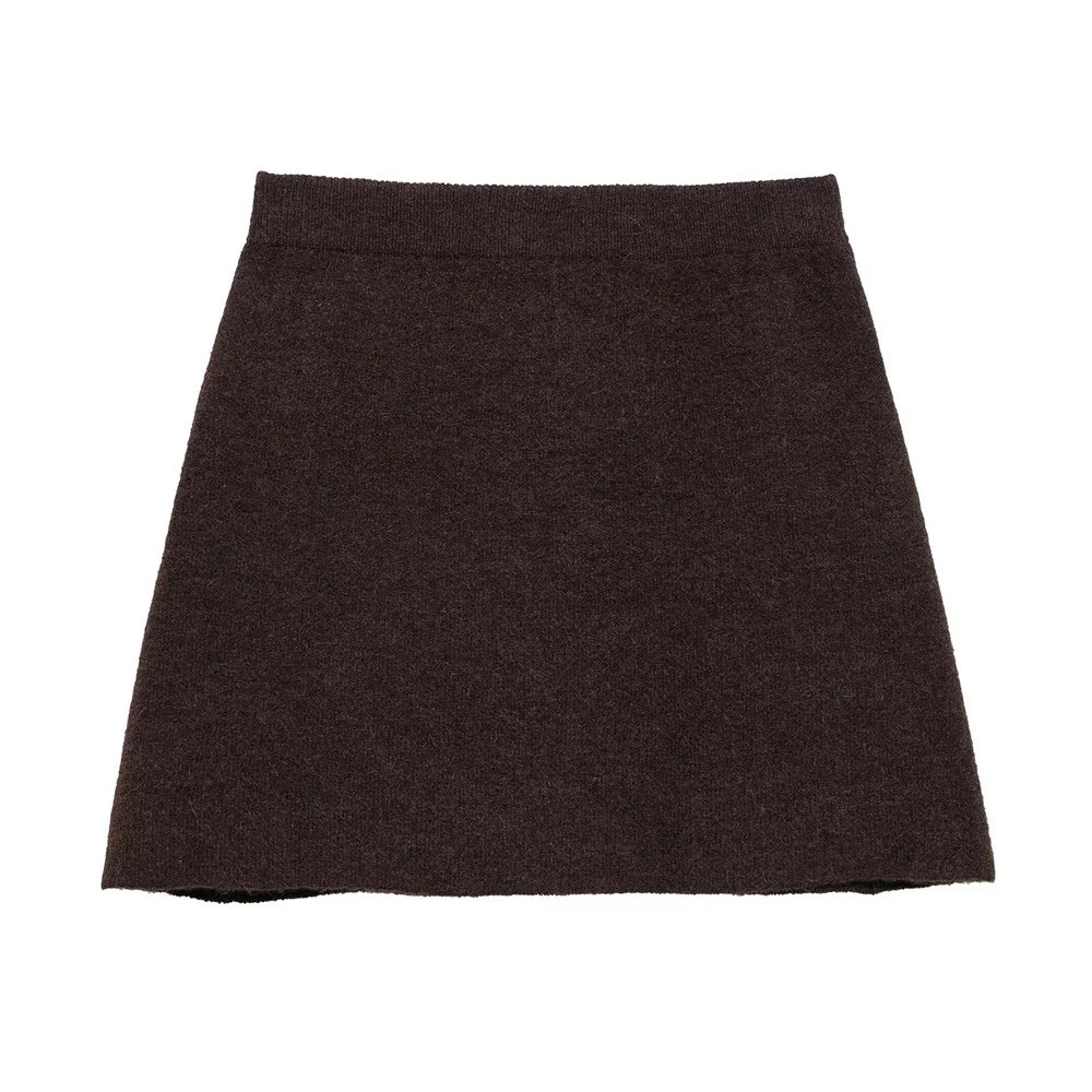 UNIZERA womens gold breasted long sleeved knitted jacket with side stitching and high waisted mini skirt set 250214