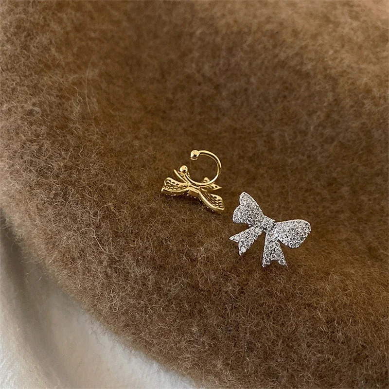 Trend Zircon Crystal Bow Ear Bone Clip NonPierced Earring Gold Silver Color Cuff for Women Girls Aesthetic Jewelry 250213