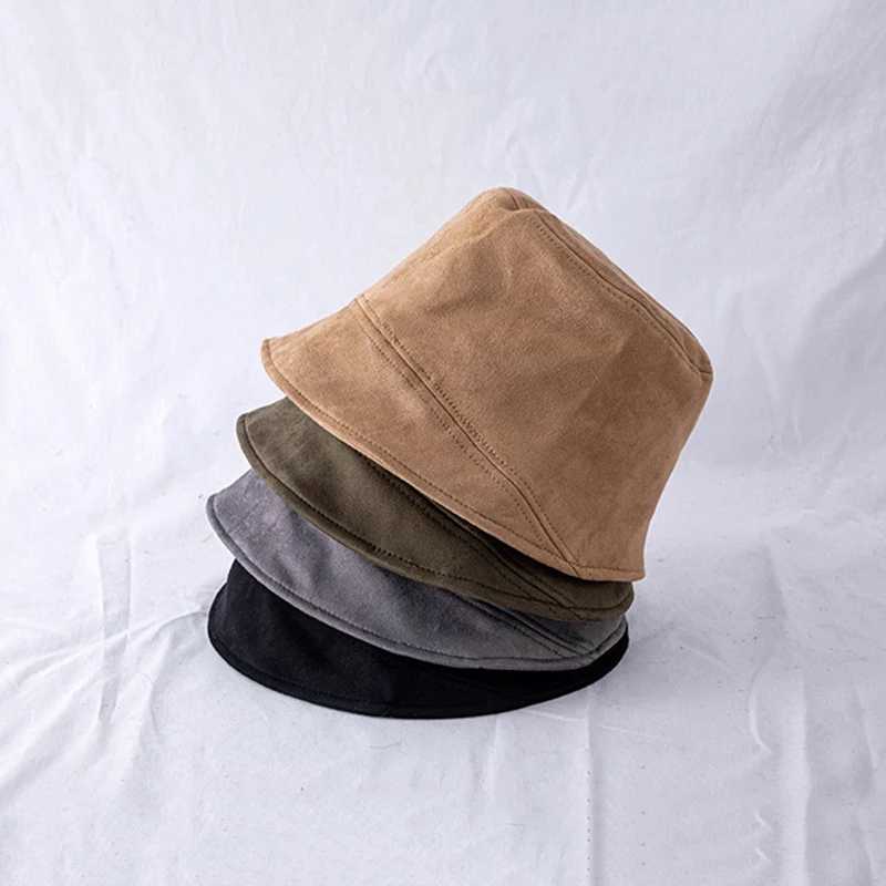 Autumn Suede Bucket Hat Women Fashion Flat Top Panama Cap Solid Color Irregular Brim Fisherman Hats Outdoor Travel Sunbonnet W250217