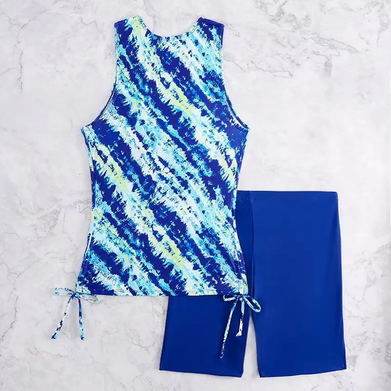 Printed Tankini Set Two Pieces Swimsuit Women Drawstring Swimwear Female Long knee Shorts Bathing Swimming Swim Suit 250213