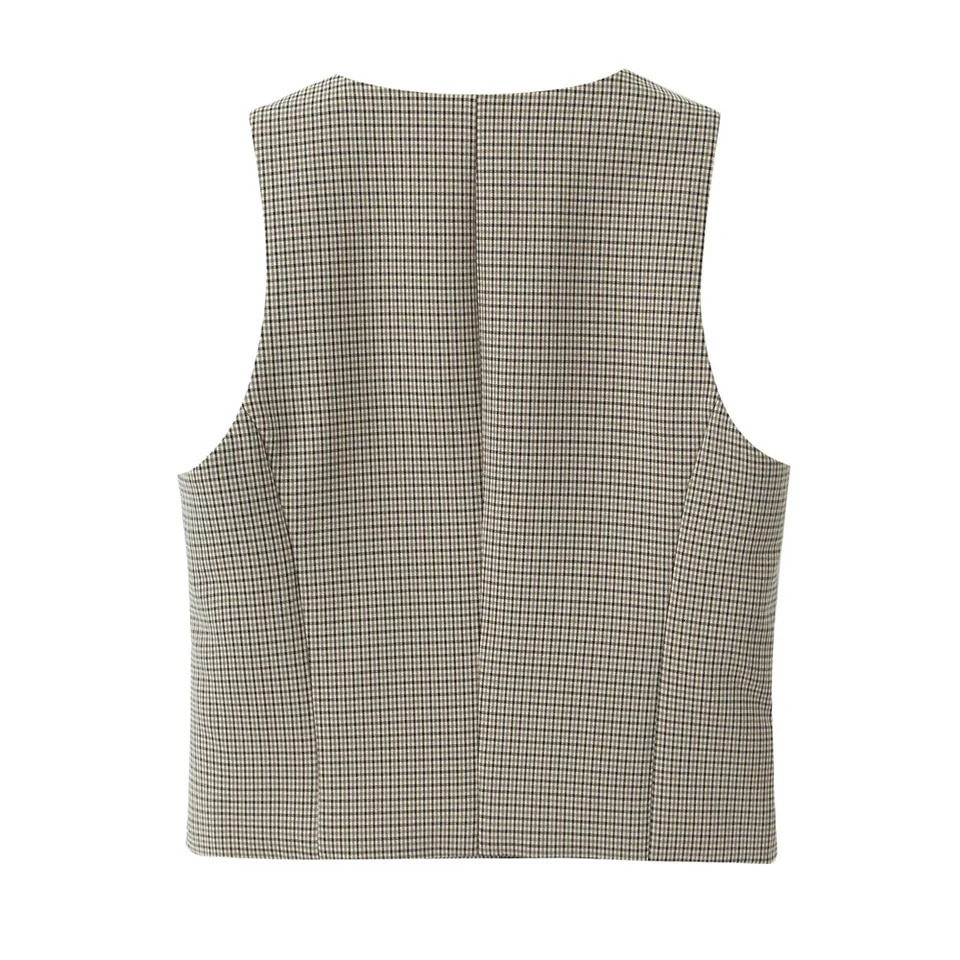 Autumn/Winter Fashion Womens Sleeveless Checkered Tank Top Horse Clip Waist Belt Decoration Pants Set 250210