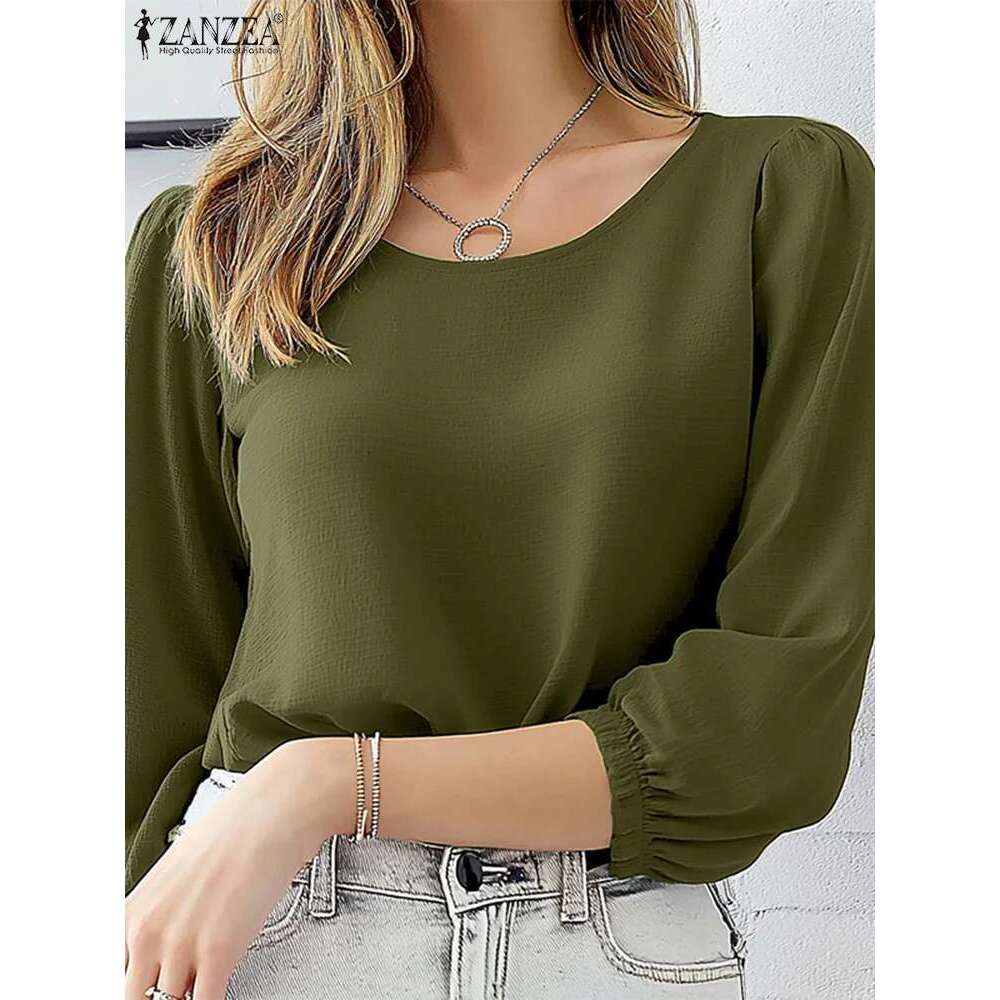 Women Elegant 3/4 Sleeve Shirt Spring Summer Blouse ZANZEA Casual O Neck Blusas Stylish Solid OL Work Tops Tunic Femininas