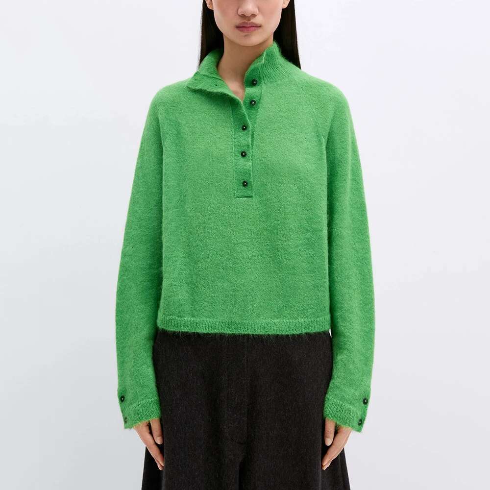 Wool Blend Women Pullover Y2k Single Breasted Decoration Simple Fashion Elegant Commuter Hundred Knit Tops Sweater Fall