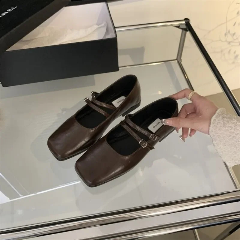 Spring Women Mary Jane Shoes Fashion Square Toe Ladies Comfort Soft Sole Flats Womens Comfort Ballerinas Shoes 250214