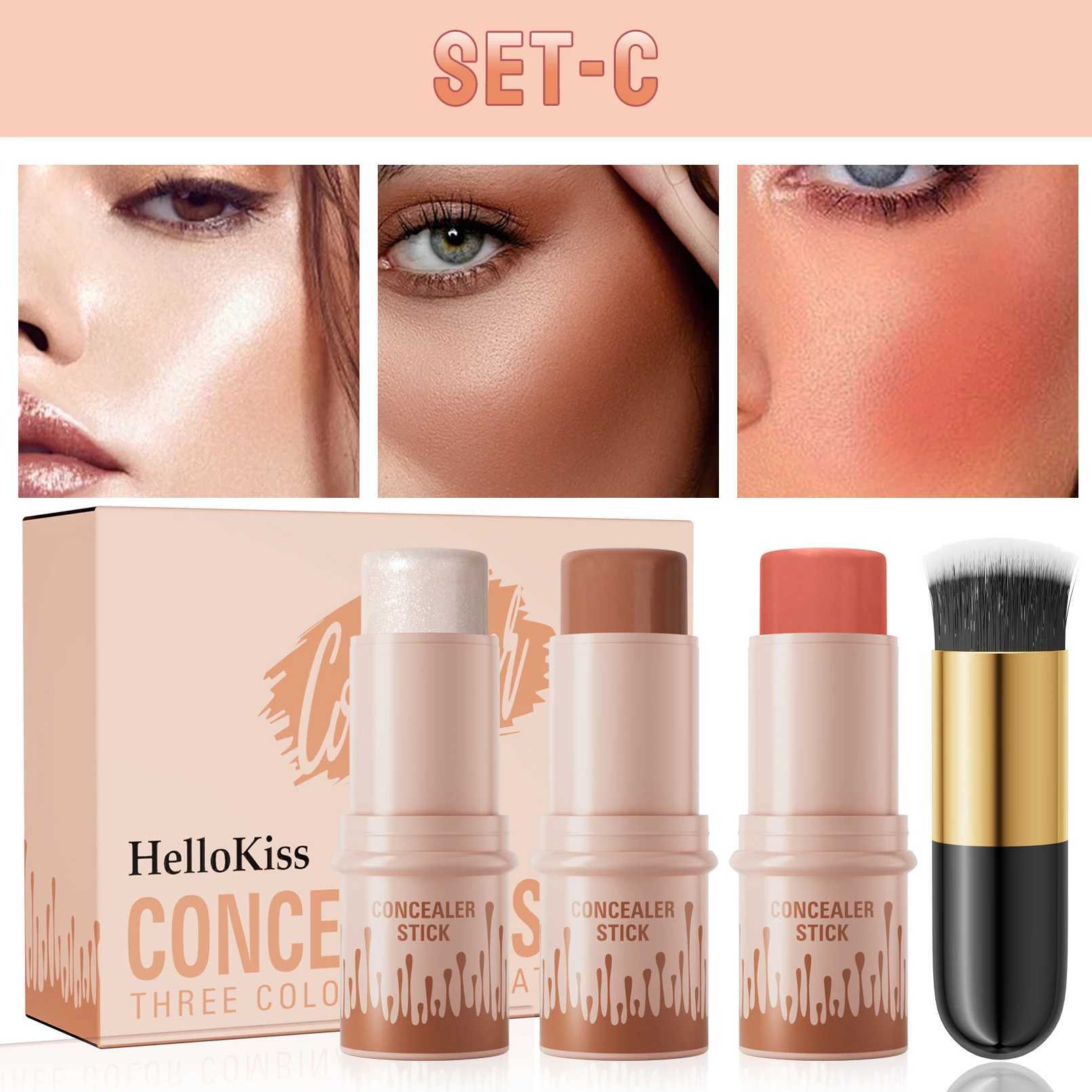 4Pcs makeup facial contour bronze stick multifunctional fluorescent whitening silk red cream modified concealerW250217