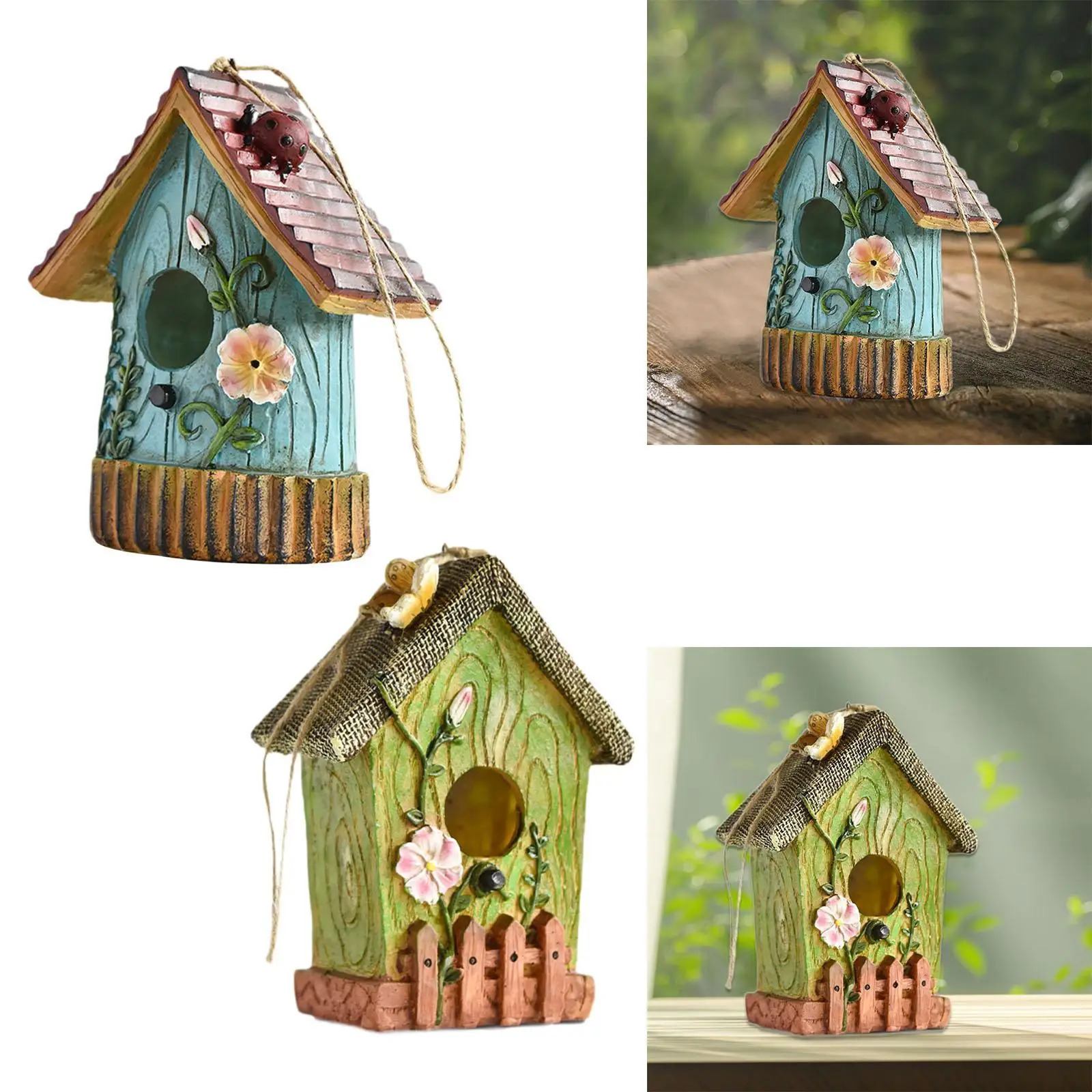 Hanging Bird House Outside Bird Hut Resin Novelty Garden Decoration Hummingbird Nest for Fence Trees Yard Backyard Patio 250206