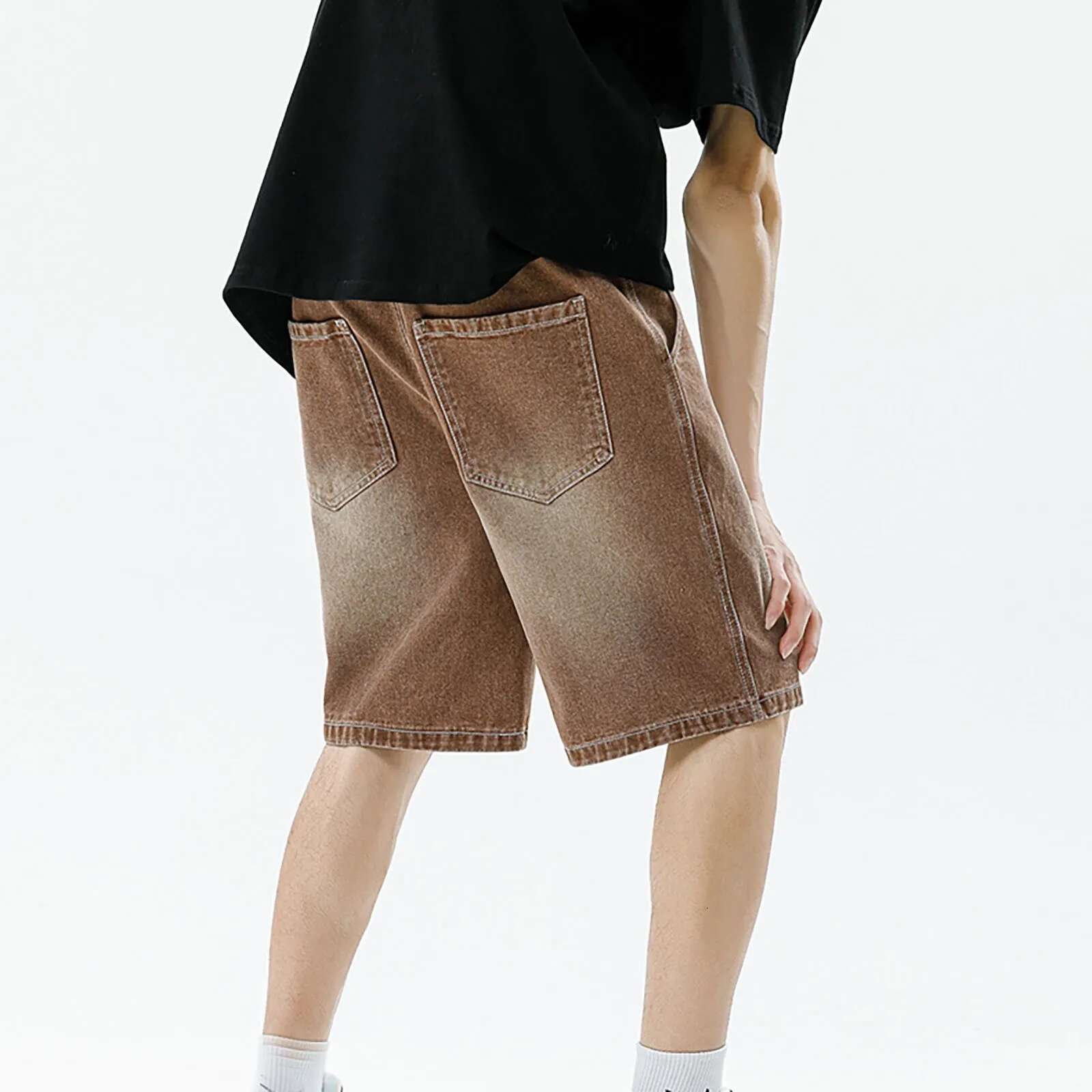 Men's Designer Shorts With Drawstring Waistband Loose Fit Paired With American Retro Street Washed Jeans For Outdoor Casual Running And High-qual