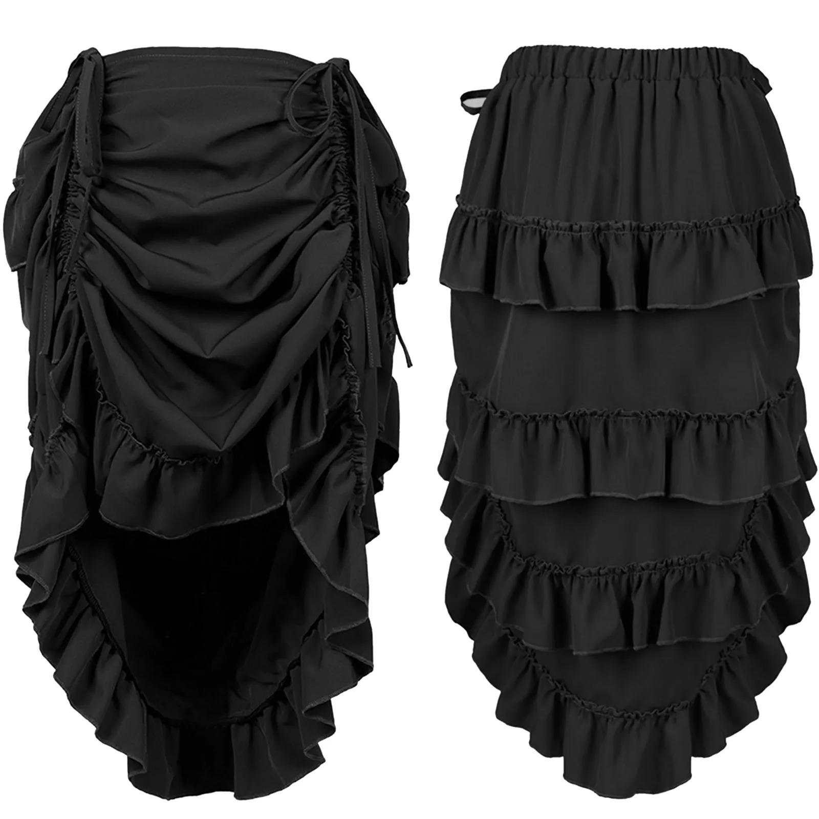 Medieval Victorian Punk Vintage Skirts For Women Gothic Steampunk Midi Skirt Ruffle Hem High Waist Pleated Cosplay Costume 250211
