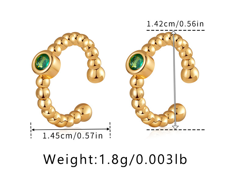 Versatile and simple C-shaped plain circle temperament ear clip set with green zircon exquisite and compact INS ear bone clip without ear hole