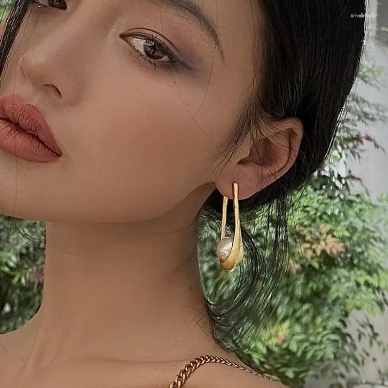 Dangle Earrings Fashion Stainless Steel Freshwater Pearl Women's Designer Gold-plated Ladies