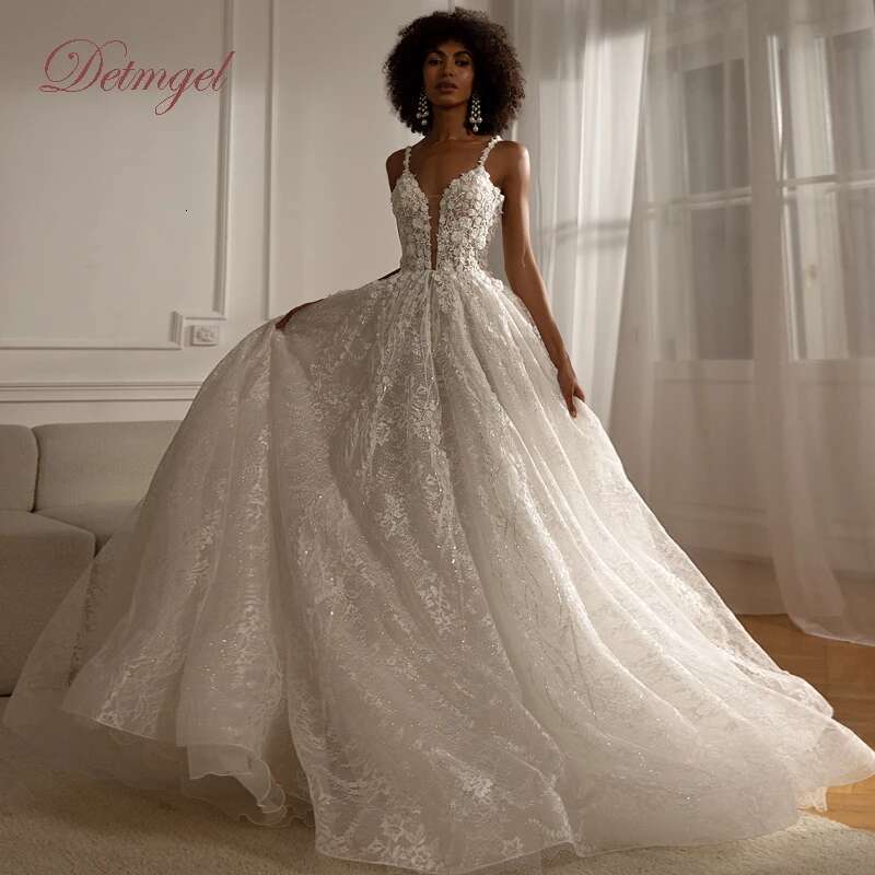 New Detmgel Modern Scoop Neck A E Wedding Sleeveless Beading Lace Court Train Bridal Dresses Customized