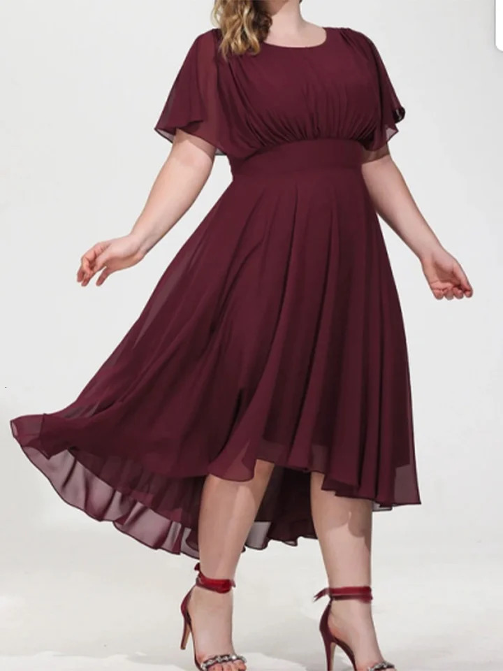 Plus Size Mother of the Bride Dresses ALine Round Neck Waistband Chiffon Dress Party Evening Female Long 2024 250214