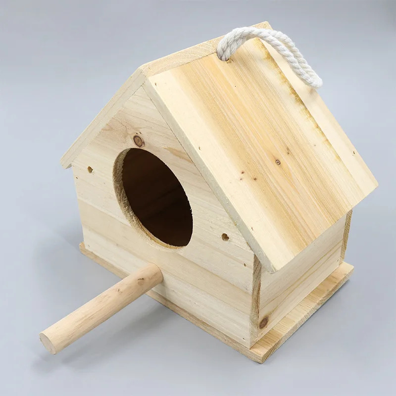 Solid wood triangular wooden house parrot breeding box/nest box/nest/birdcage/breeding box sending sawdust/standing pole 250206