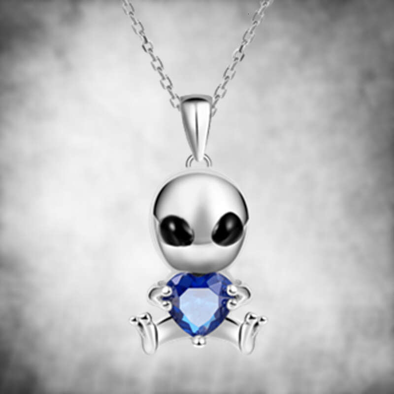 Alloy Alien Deep Blue Heart shaped Water Dia Pendant Necklace Fashion Cartoon Jewelry Accessories