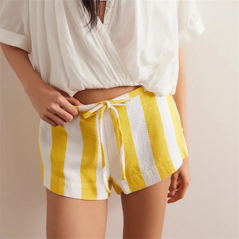 Women Y2K Pajamas Shorts Striped Boxer Shorts Block Color Elastic Waist Sleep Lounge Shorts Micro Bottoms Summer 250210