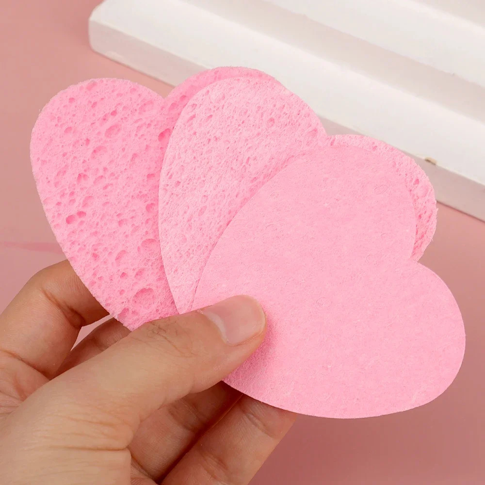 Heallor 10 pc Compressed Cellulose Heart Shape Sponge 100% Natural Reusable Cosmetic Spa Sponges for Cleansing Exf 250214