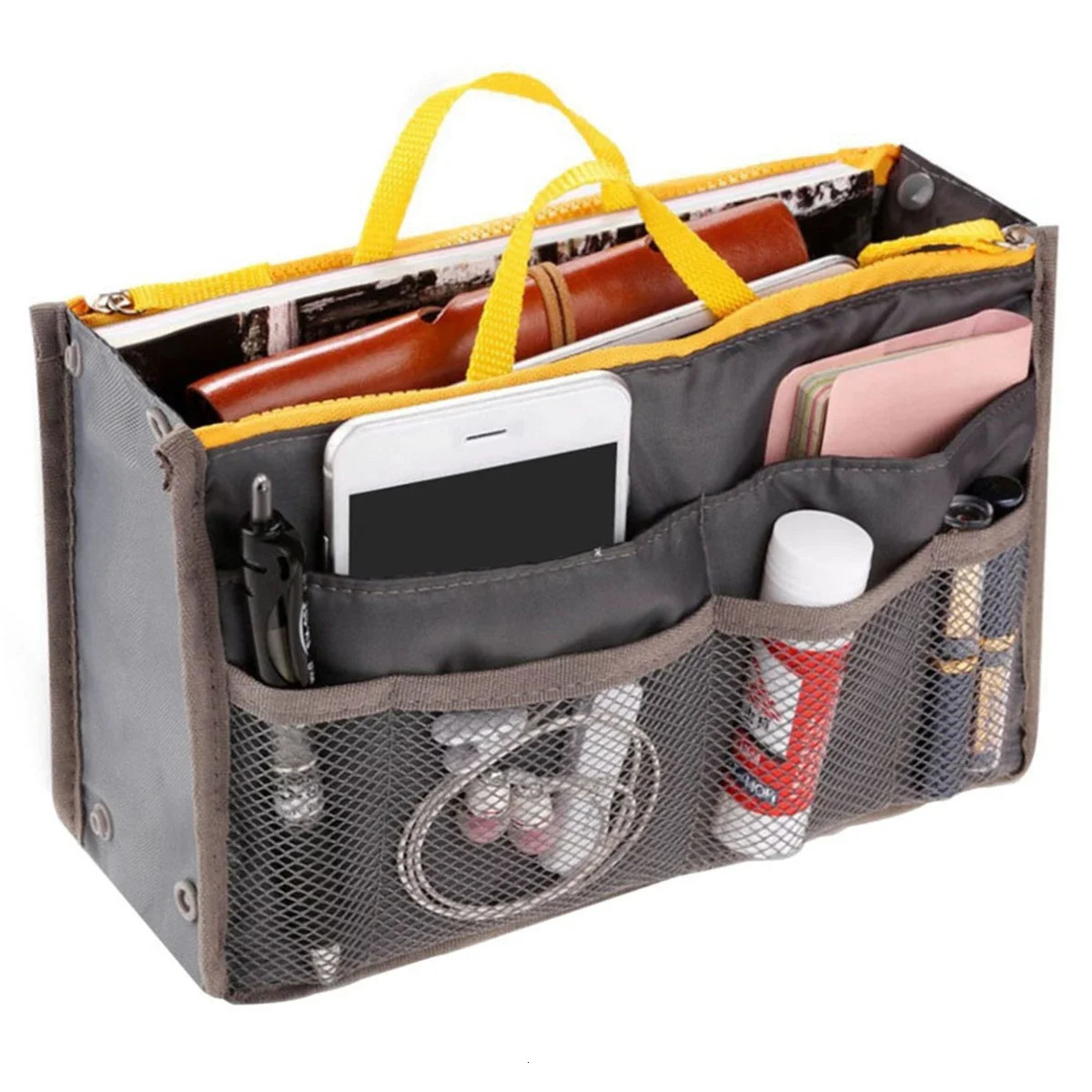 Women Cosmetic Organizer Bag Nylon Travel Insert Organizer Handbag Foldable Large Capacity Insert Bag Liner Makeup Tote 250217