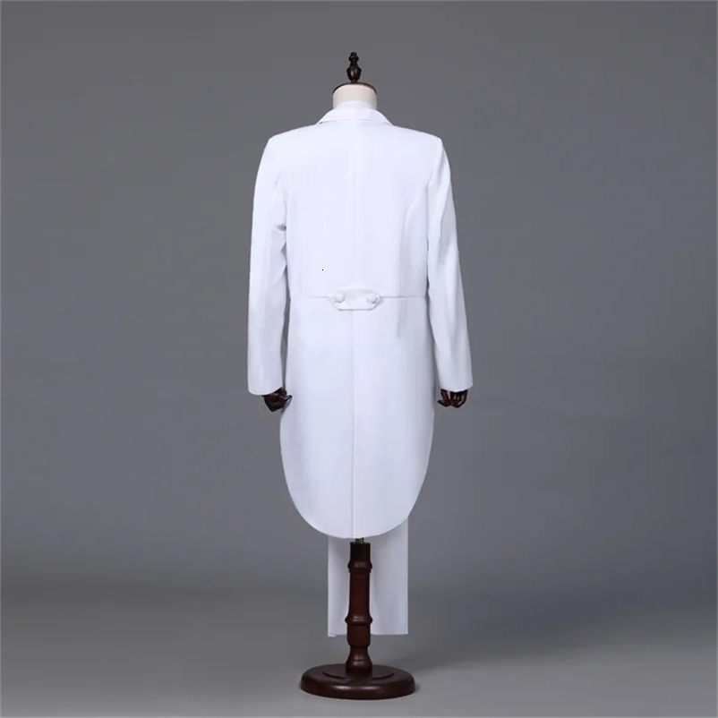 Mens Tailcoat Classic Modern White and Black Basic Style Suit with Tailcoat Singer Magician Stage Outfits 250214