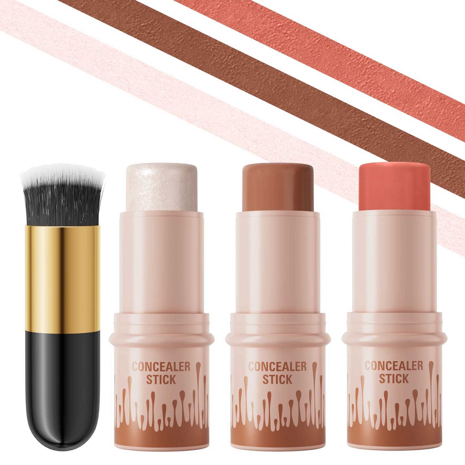 4Pcs makeup facial contour bronze stick multifunctional fluorescent whitening silk red cream modified concealerW250217