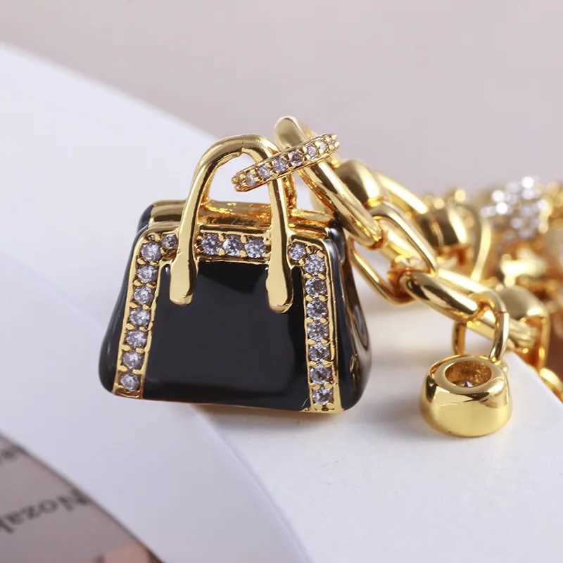Charm Bracelets KS European and American New Enamel Cute Fashion Classic Exquisite Three-dimensional Handbag Dog Pearl Multi-pendant Bracelet J2502175