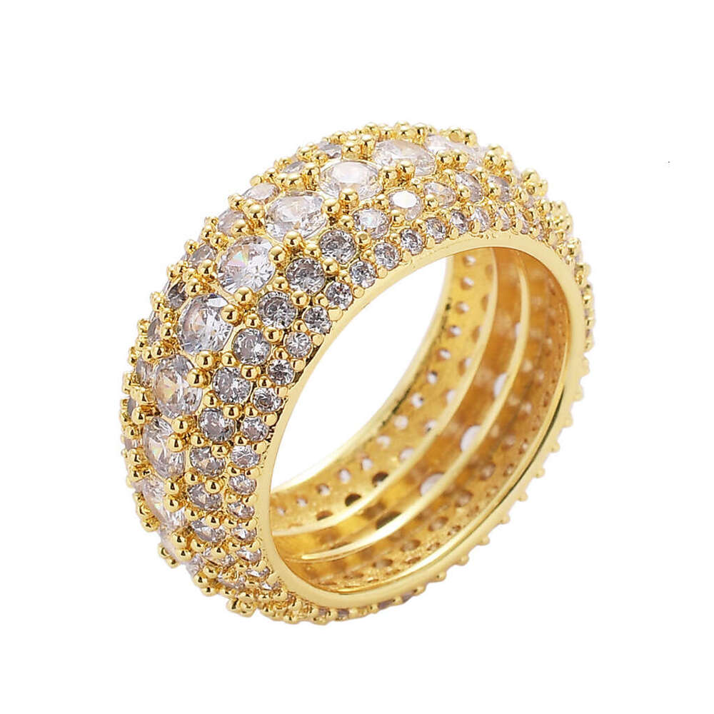 Real gold micro inlaid five rows full of Moissanite stone ring, trendy men's hip-hop ring