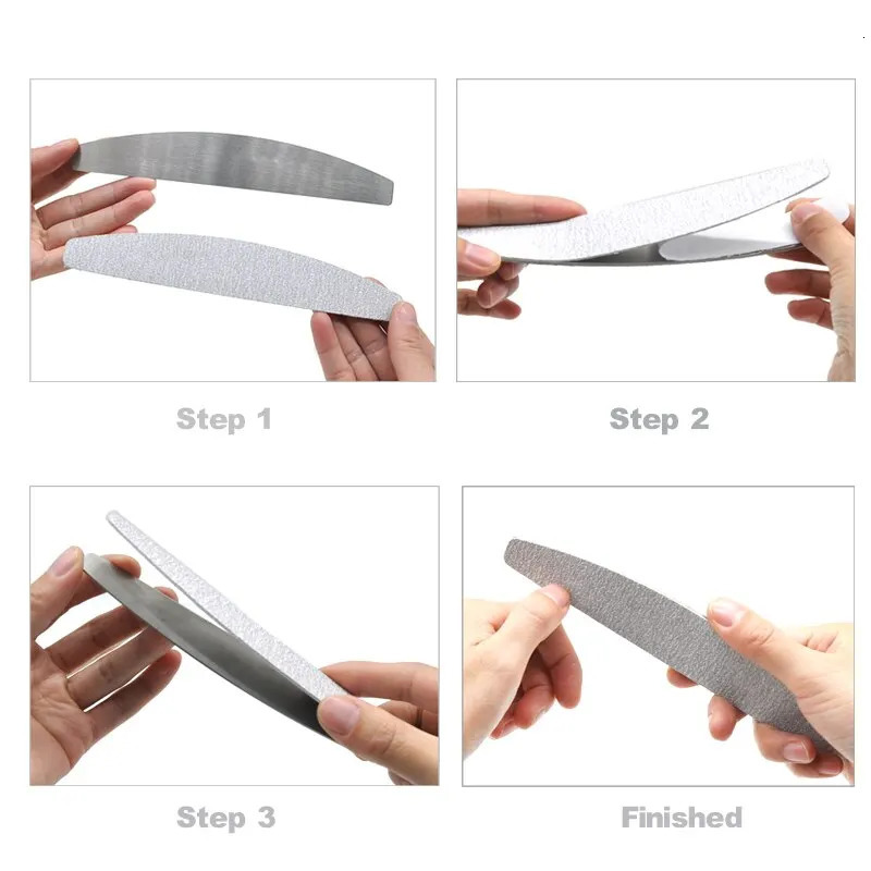 100 Pcs/Lot Replacement Nail Files 80/100/180/240 Grit Half Moon Grey Sandpaper Pads With Metal Handle Removable Durable Files 250214